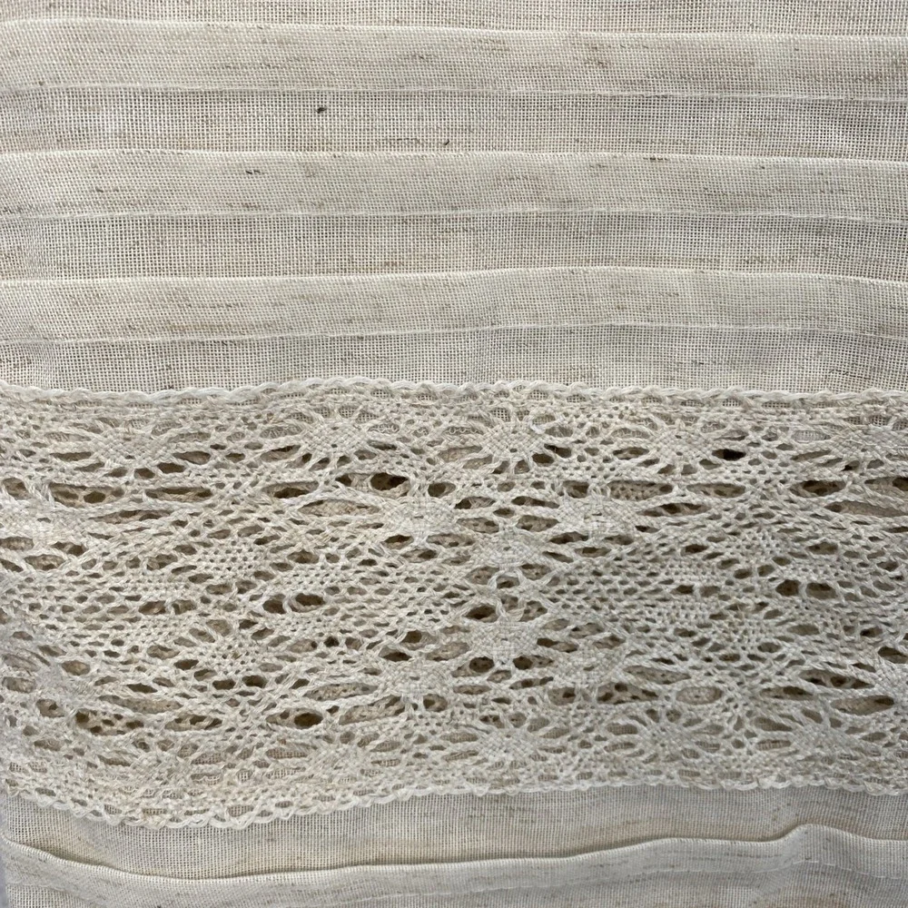 DKNY Shower Curtain Beige Linen Blend Crochet Lace Pleated Rustic Boho Natural